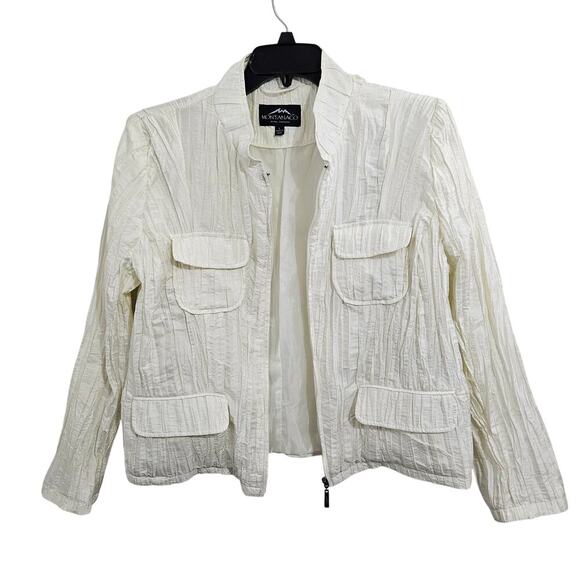 Montanaco Cream Funky Crinkle Zip-Up Pocketed Jacket Size Large - Picture 2 of 8